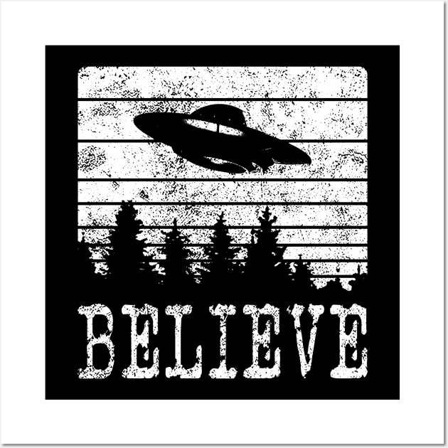 Extraterrestrial UFO Believe Distressed Style Wall Art by FrontalLobe